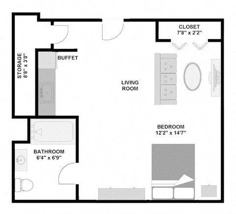 Efficiency Apartment 323 square foot floor plan